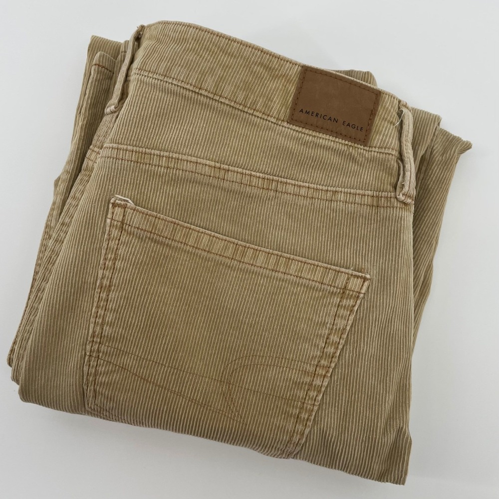 American Eagle Mom Straight Corduroy Pants Tan Khaki Stretch Size 10 Regular